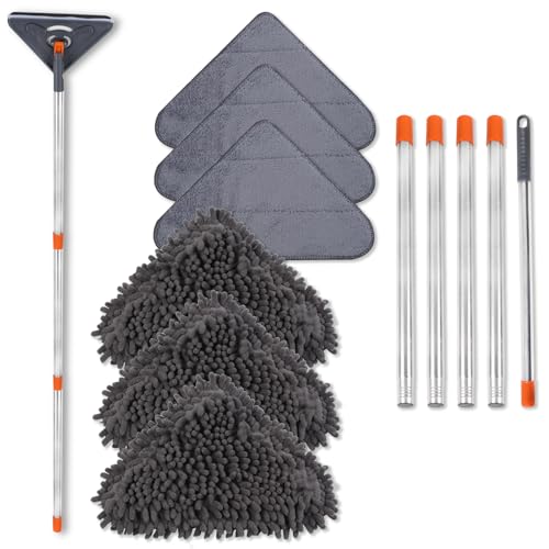 NWGOF Wall Cleaner Mop with 79 Inches Long Handle, 360° Wall Washer Cleaner Tool for Walls/Ceiling Fans/Dust/Baseboard/Floors Clean, Ceiling Cleaner Tool Duster with Squeegee 6 Replacement Pads