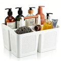 Haundry Plastic White Shower Caddy Basket with 3 Compartments, Portable Divided Bathroom Cleaning Caddy Organizer Storage Tote with Handle for Dorm, College, Room Essentials