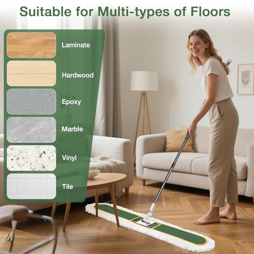48" Commercial Dust Mop for Floor Cleaning with 2 Cotton Mop Pads
