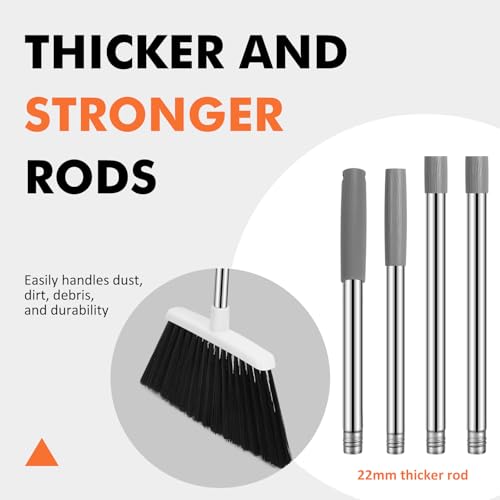 Heavy Duty Broom, 55 Inch Long Handle Outdoor Large Angle Brooms, Commercial Broom for Sweeping Indoor, for Home Garage Kitchen Office Courtyard Lobby Patio Lawn Concrete(Grey&White)