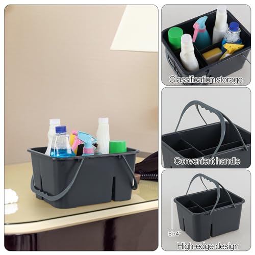Ysmiltion Plastic Cleaning Caddy Organizer with Handle, Carry Caddy for Cleanig Supplies, Deep Grey