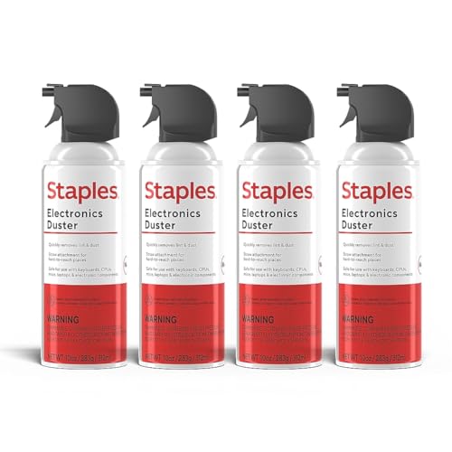 Staples Compressed Air Duster – 10 oz. Cans for Electronics, Keyboards & Office Devices, 4‑Pack