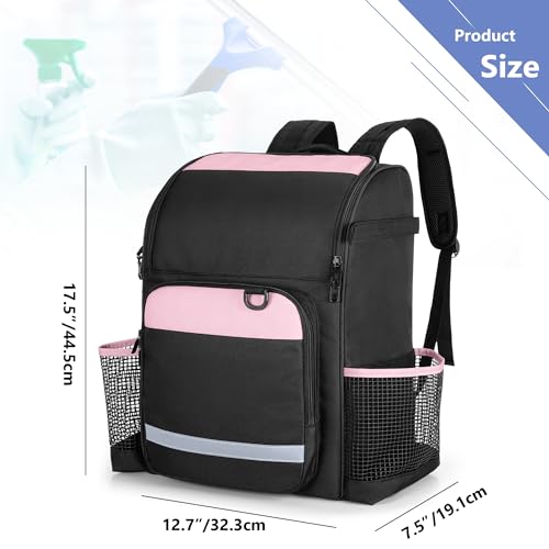 LoDrid Cleaning Bag with Thickened Adjustable Shoulder Straps, Large Cleaning Caddy Organizer with Multiple Pockets for Cleaning and Housework, Pink (Patent Designed)