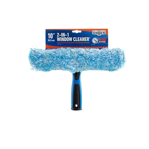 Unger Professional Connect and Clean 2-in-1 Squeegee and Scrubber, 10” Window Cleaning Tool, Commercial and Residential Use, Washer Cleaner Supplies to Remove Excess Water and Dry