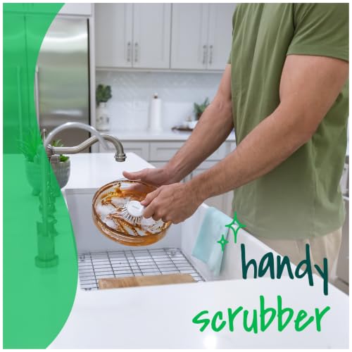 Scotch-Brite Handy Brush, Small and Durable Dish Brush with Handle for Scrubbing Hard-to-Reach Cookware, Tubs, Sinks, Car Tires, and More without Scratching, Antimicrobial, and Rinses Clean