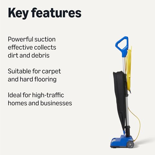 Amazon Basics Heavy Duty Upright Bagged Vacuum with Powerful Suction for Carpet and Bare Floors, Commercial-Grade
