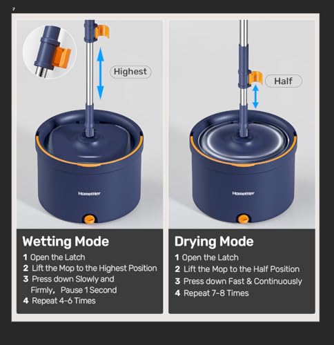 HoMettler Spin Mop and Bucket Set, Mop Bucket with Separate Dirty Water System, Deep-Cleaning Mops for Floors/Wall, Versatile Mops with 4 Microfiber Mop Pads