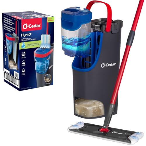 O-Cedar H2prO Flat Mop System | Quick Everyday Cleaning | Dual-Tank Fresh Water System | Machine Washable Reusable Microfiber Mop Pad | Safe on Hardwood, Tile & Vinyl Floors