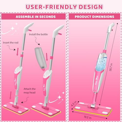 Bluocean Kids Spray Mop - 30 Inch, 420ml Large Water Tank, Effective Cleaning Tool & Fun Montessori Toy, Pretend Play Housekeeping Set Toddlers Love (Magenta)