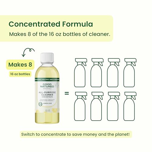 Good Natured Brand All-Purpose Cleaner Concentrate | 8oz makes 128oz | Lemon Essential Oil | 16X Concentrated Natural Multi-Surface Cleaner