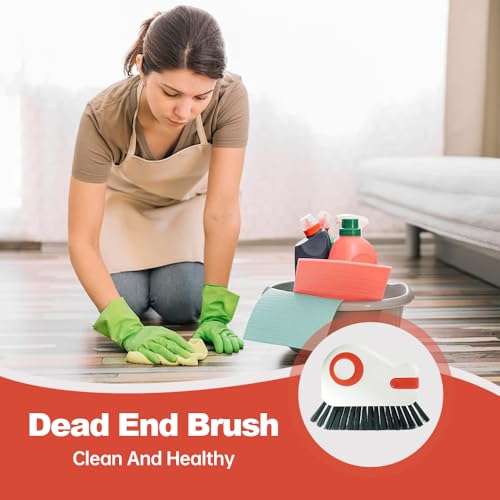 2 in 1 Groove Cleaning Brush Window Track Cleaning Tools, 2024 New Hard Bristle Crevice Cleaning Brush with Hidden Scraper, Shutter Door Window Track Kitchen Cleaning Brushes Kit (2, Orange)