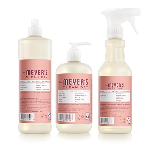 Mrs. MEYER'S CLEAN DAY Kitchen Basics Set, Rose Scent Cleaning Supplies includes Hand Soap (12.5 Fl Oz), Dish Soap (16 Fl Oz) and Multi-Surface Cleaner (16 Fl Oz)