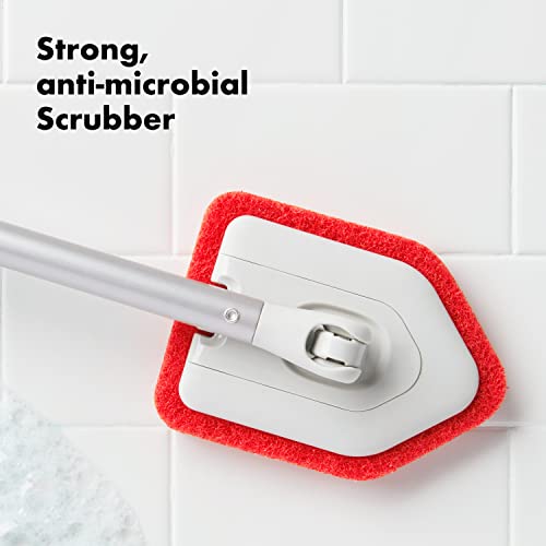 OXO Good Grips Extendable Shower, Tub and Tile Scrubber – 42 in, Versatile Cleaning Supplies, Non-Scratch Shower Cleaner with Adjustable Handle