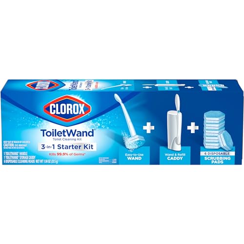 Clorox ToiletWand Disposable Toilet Cleaning System, Kills 99.9% of Germs and Viruses, Wand, Caddy and 6 Refill Heads