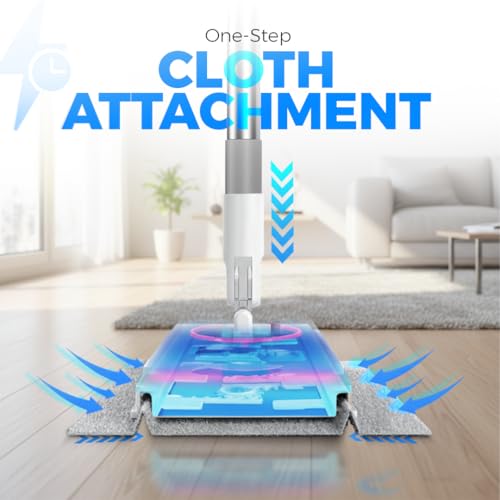 CleanMattix - FlexiClamp Sweep & Mop Kit - Compatible with Swiffer Pads, Durable Cleaning Tool for Hardwood, Tile, Marble & Laminate Floors, Home, Kitchen Cleaning Essentials. (Include 10 Dry Cloths)