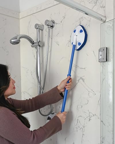 Clorox Extendable Tub & Tile Scrubber – Heavy Duty Brush with Pivoting Head, Replaceable Pad, Works with Clorox Wipes for Easy Bathroom Cleaning, Blue
