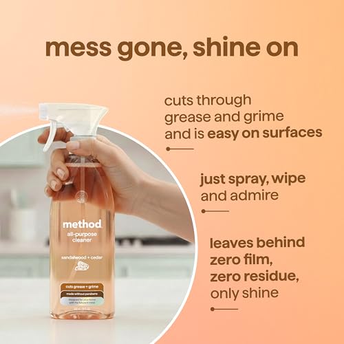 Method All-Purpose Cleaner Spray, Sandalwood + Cedar - Cuts Grease & Grime on Counters, Glass, Sealed Wood & Floors, for Kitchen & Bathroom, 28 fl oz, 4 pack