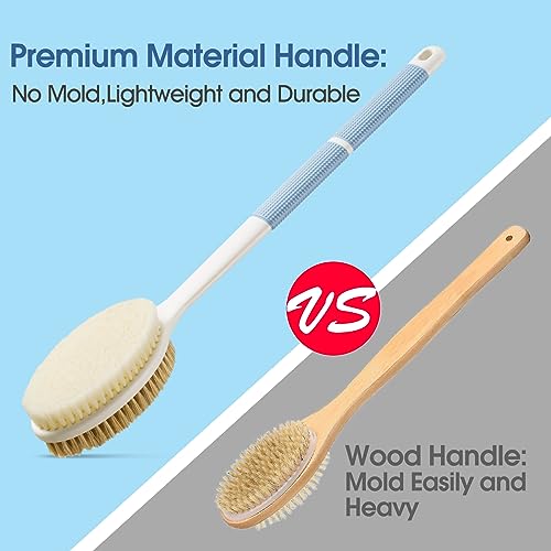 Backski Back Scrubber Anti Slip for Shower, Shower Brush Long Handle with Stiff and Soft Bristles, Body Exfoliator for Bath or Dry Brush(Blue)