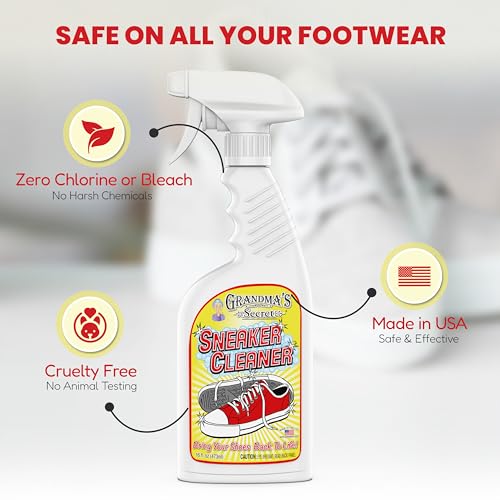 Grandma's Secret Shoe Cleaner - Stain Remover Spray for Rubber, Canvas and Leather - Removes Dirt, Grime and Grass - Sneakers Cleaner for Outdoor Shoes, Slippers and Moccasins 16 oz