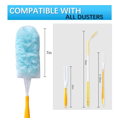 60 Count Disposable Dusters Refills, 360° Heavy Duty Duster Refills Compatible with Swiffer Duster Refills (60 Count Duster Refill +2 Handle)