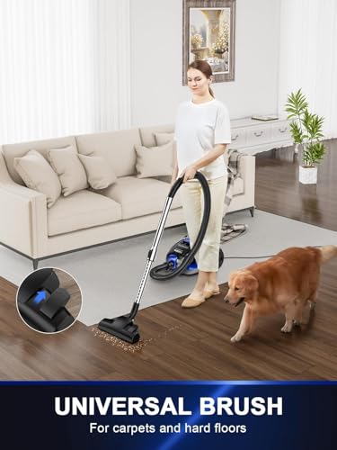 PKUYIE Canister Vacuum Cleaner, 40Kpa 1600W Cyclon Power Bagless Canister Vacuum Cleaners for Home, 3.7QT Large Dust Cup, Lightweight Vac for Hard Floors, Carpets, Pet Hair, Blue