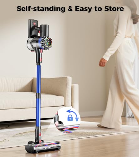 HFFLH Cordless Vacuum Cleaner, 600W 50Kpa 65Mins Stick Vacuum with Self-Standing, Touch Screen, Anti-Tangle Rechargeable Wireless Vacuum, Vacuum Cleaners for Home/Pet Hair/Carpets/Hardwood Floor