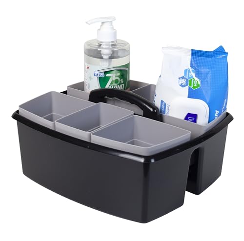 Storex 2-Compartment Large Cleaning Caddy – Multipurpose Supply Organizer with Handle - Black, 1-Pack (00973A06C)