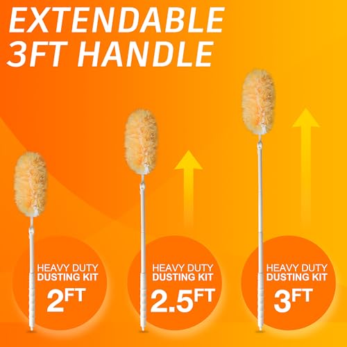 Heavy Duty Multi Surface 360°Heavy Duty 12 Duster Refills & 1 Handle, Compatible with Swiffer Dusters，Disposable Dusters for Cleaning