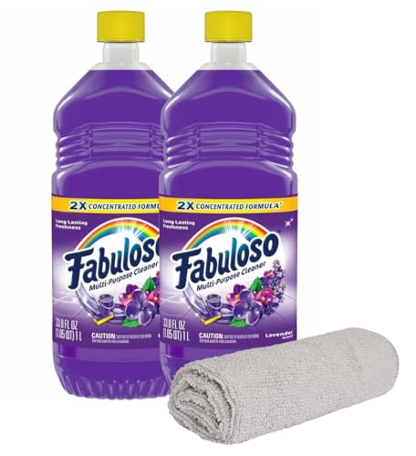 PURPUR Cloth and Fabulous 2X Concentrated Formula, Makes 67 Gallons Multi Purpose Household Cleaner for Floors Bundle with Microfiber, 2 Bottles