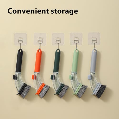 DAPOWER Soap Dispensing Dish Brush with Handle, Kitchen Scrub Brush for Dishes Pots Pans Sink Cleaning (Black)