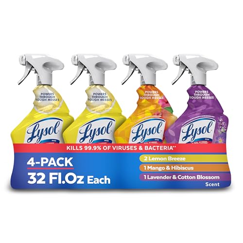 Lysol All Purpose Cleaner Spray, Multi-Purpose Disinfecting Spray, Kitchen & Bathroom Cleaner, Lemon Breeze, Lavender, & Mango Scents, 32oz (Pack of 4)