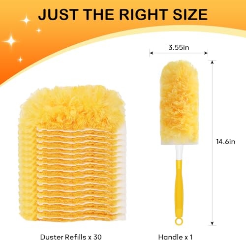 SetSail 30 Count Duster Refills for Swiffer Duster with 1 Handle Dusters for Cleaning Disposable Duster Refill Multi Surface 360 Duster Cleaner Kit for Ceiling Fan, Blind, Furniture
