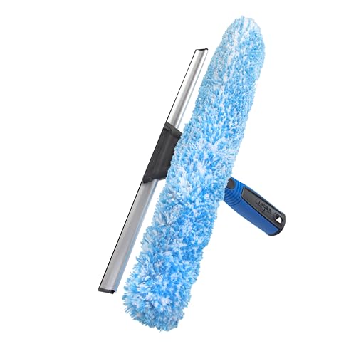 Unger Professional Connect and Clean 2-in-1 Squeegee and Scrubber, 14” Window Cleaning Tool, Essential Glass Cleaner for Commercial and Residential Use, Reusable Microfiber Sleeve, Streak-Free Results