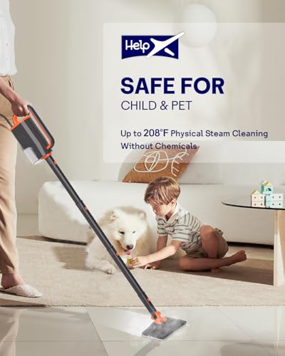 HelpX Steam Mop Cleaner with Detachable Handheld Steamer, 20 in 1 Wired Steam Cleaner with Multiple Accessories, Detachable Water Tank, Microfiber Pads for Floor Tiles Carpet and Grout Cleaning (Grey)