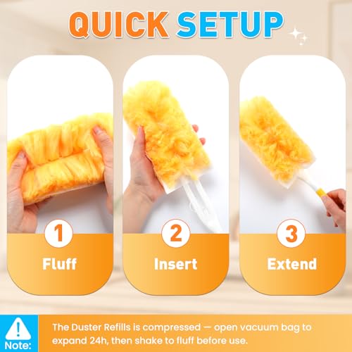 Alotiki Heavy Duty Duster Refills, 40 Count 360° Double-Sided Duster Refill and 1 Yellow Handle, Disposable Dusters Refill for Daily Dust Cleaning, Electronics, Furniture, Blinds, Ceiling Fans