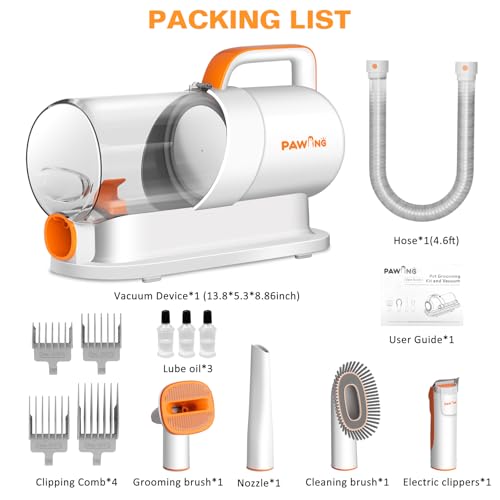PAWING Dog Grooming Vacuum, All-in-1 Professional Deshedding Tools for Dogs & Cats - Low Noise Dogs Vacuum Cleaner with 2L Large Capacity Dust Cup for Shedding Pet Hair