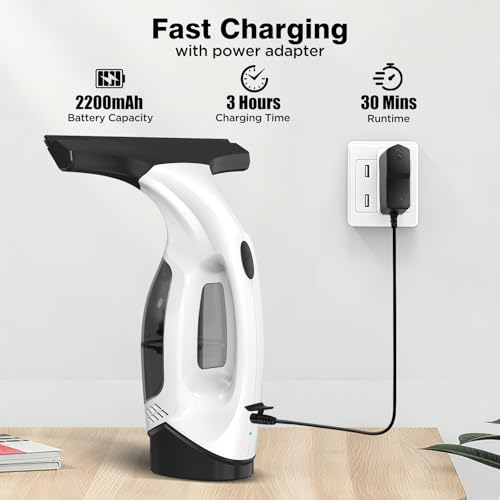 ZRHI Window Vacuum Squeegee Cordless, 2000Pa Electric Window Cleaner Tool with 2200mAh & 150ml Water Collection Tank, Cleaning Kit Shower Squeegee for Glass Doors, Tiles, Mirrors, Car (Beige)