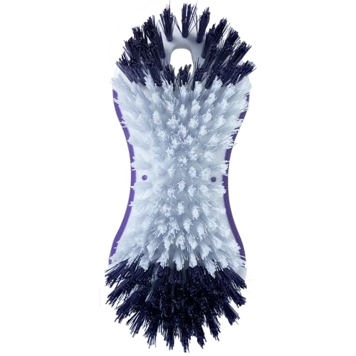 Fabuloso Cleaning Brush, Compact Hand Scrub Brush with Easy Grip Rubber Texture for Kitchen, Bathroom, Tile, Baseboards and Floors, Firm Bristles for Indoor Surface Cleaning, White & Purple, 6 Inch