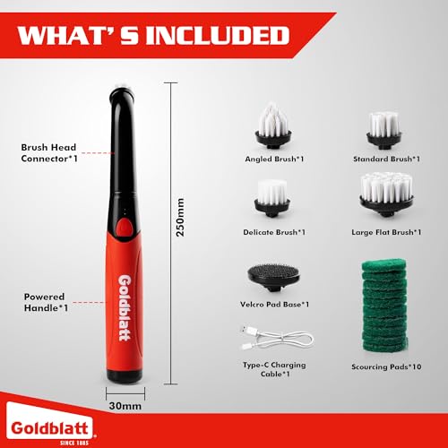 Goldblatt 18-Piece Cordless Electric Spin Scrubber Kit, Handheld Power Brush for Bathroom, Kitchen, Shower, Tile, Grout and Household Surfaces