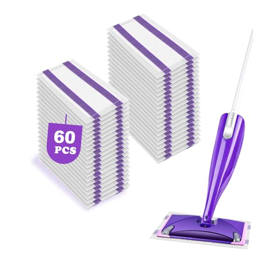 60 Pack WetJet Pads Refills for Swiffer Wet Jet Mop - Multi-Surface Floor Cleaning Mop Pads, Compatible with Swiffer Wet Pads Refill, 4 Layers Thickened & Durable | Heavy-Duty Absorbent