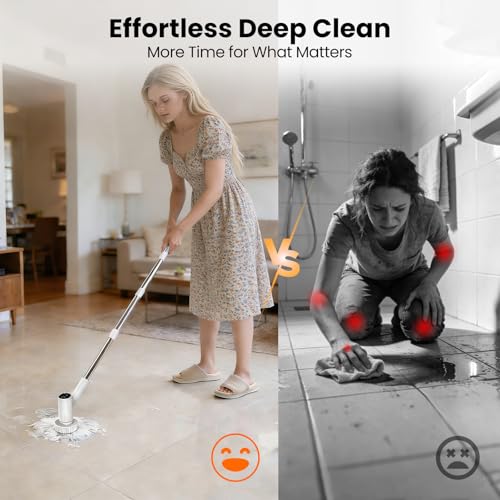 BOTLIFE Electric Spin Scrubber – 5-Hour Battery, 6 Brush Heads, No Bending with 47" Extendable Handle, Cordless Power Scrubber for Bathroom Shower Bathtub Tile Kitchen Floor