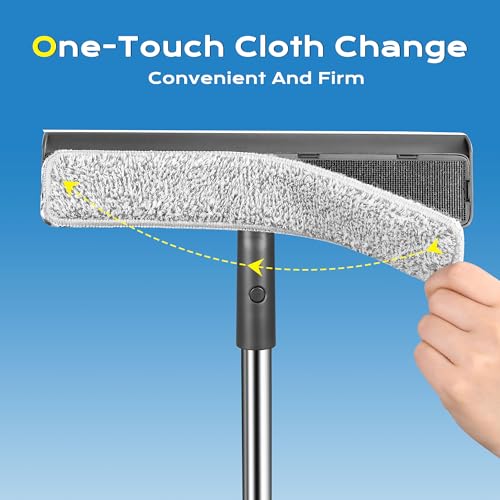 Window Squeegee for Home, Window Cleaner Tool with Extension Pole, Squeegee for Window Cleaning with 3 Microfiber Cloths and Screen Brush, Window Cleaning Kit for Car Windshield, Shower Glass Doors
