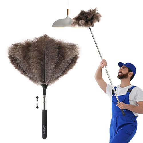 Soarer Extendable Ostrich Feather Duster - 40 inches Fluffy Long Handle Reusable Feather Duster for Cleaning Ceiling Fan,Pendant lamp, High Ceiling, Blinds, Furniture