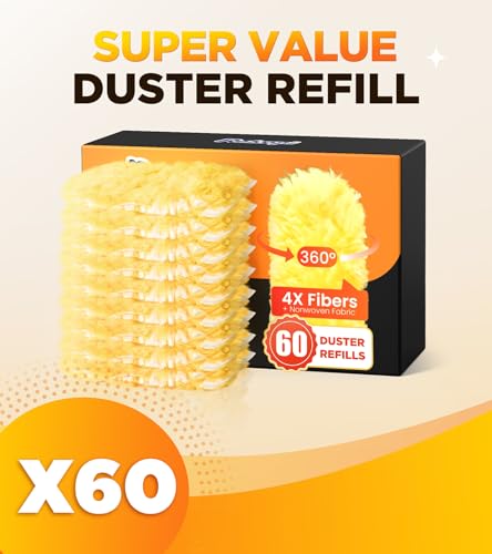 Heavy Duty Duster Refills for Swiffer, Multisurface 360° Larger Size Dusters with 4X Microfibers (Yellow, 60 Count)