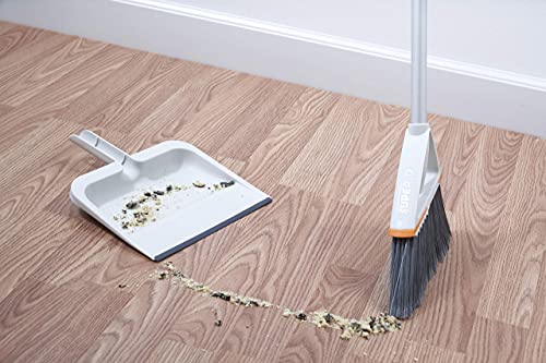 Superio Clip-On Dustpan with Rubber Lip - 10-inch Wide Durable Plastic Dust Pan with Comfort Grip Handle, White, 1-Pack