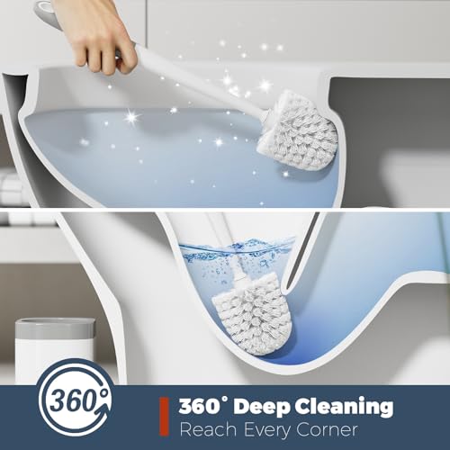 Holaloha Toilet Brush, 3 Pack Toilet Brush and Holder Set Bathroom Accessories, Toilet Bowl Brush and Holder with 3 Crevice Brush for Bathroom, Toilet Scrubber Brush (White)