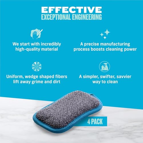 E-Cloth Washing Up Scrub Pad - Microfiber Sponge for Cleaning, Reusable Kitchen Sponge for Dishes & Sink, Non Scratch, Multi Purpose Scrubber, Machine Washable - 4 Pack