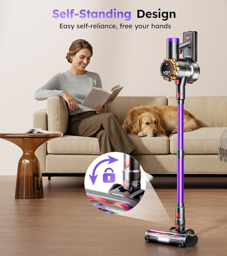 Cordless Vacuum Cleaner,Upgraded 550W 45KPA 60Mins Vacuum Cleaners for Home,Self-Standing Stick Vacuum with LED Display, Anti-Tangle,8 in 1 Lightweight Vacuum Cordless for Pet Hair Carpet Hard Floors