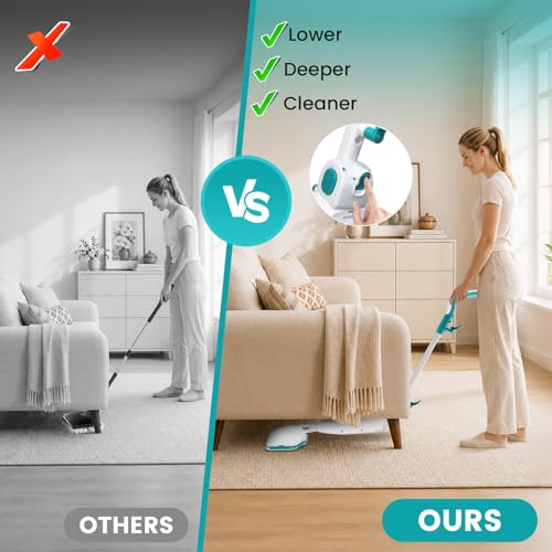 10-in-1 Steam Mop, 1550W Detachable Handheld Steam Cleaner with 350ML Tank for Floor Cleaning, 16FT Power Cable, 2 Washable Pads, Multi-Purpose Steamer for Hardwood, Carpet, Tile, Windows,Cyan