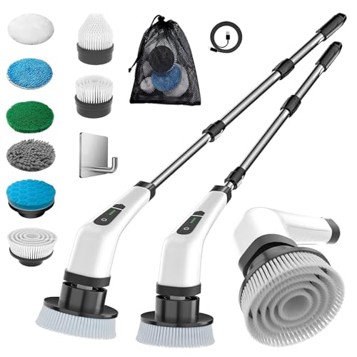 MGLSDeet Electric Spin Scrubber Scrub Brush, Rechargeable Cleaning Brush with 8 in 1 Replaceable Brush Heads, Cordless Power Spin Scrubber 90Mins for Bathroom Shower Bathtub Glass Car